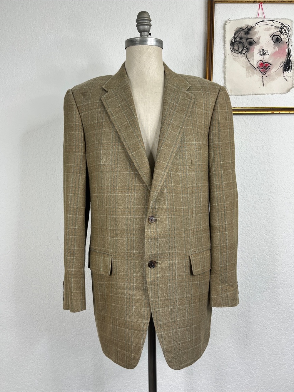 Corneliani Wool Silk Gridded Plaid 2 Button English Vent Suit Jacket Sports Coat